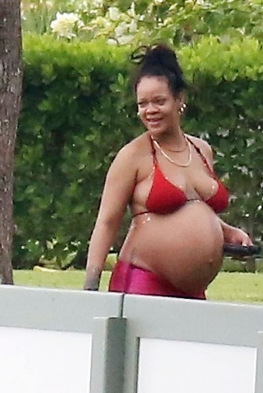 Pregnant RIHANNA in Bikini on Holiday in Barbados 04/18/2022