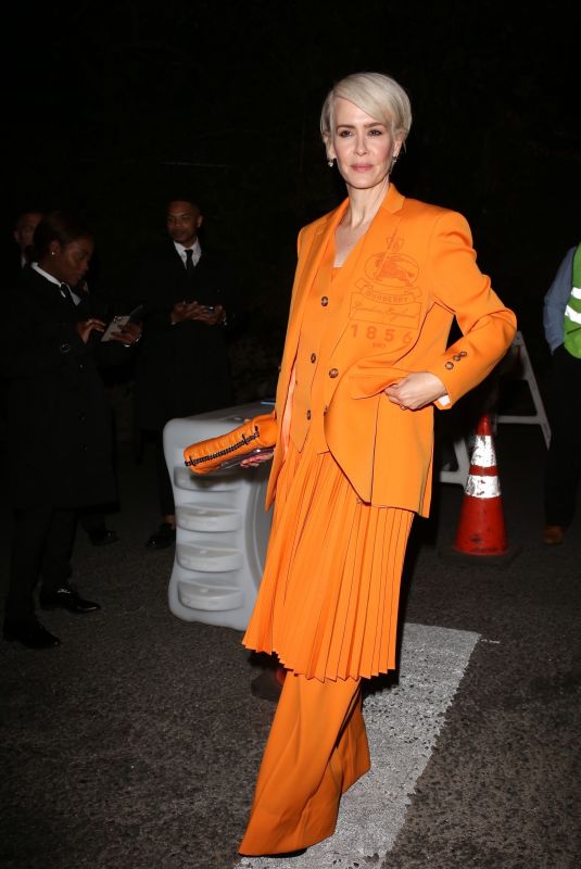 SARAH PAULSON Arrives at a Burberry Party in Los Angeles 04/20/2022
