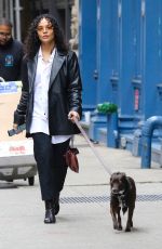 TESSA THOMPSON Out with Her Dog in New York 04/26/2022