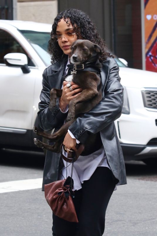 TESSA THOMPSON Out with Her Dog in New York 04/26/2022