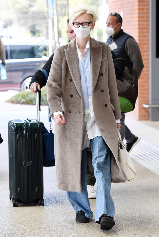 TILDA SWINTON Arrives at International Airport in Venice 04/19/2022