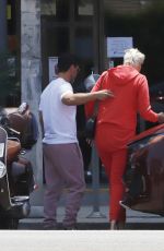 BRIGITTE NIELSEN and Mattia Dessi Out for Lunch in Los Angeles 05/26/2022