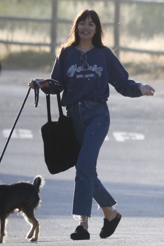 DAKOTA JOHNSON Out with Her Dog in Malibu 05/29/2022