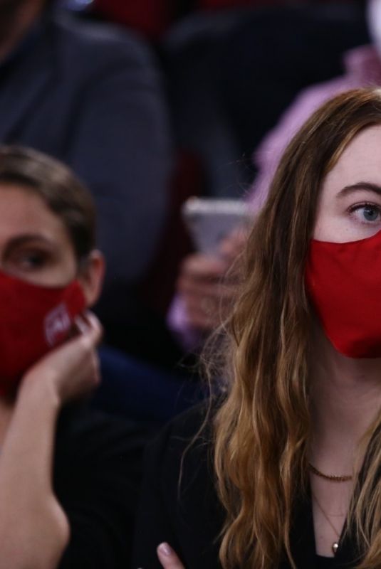 EMMA STONE at Basketball Game Between Olympiacos BC vs AS Monaco in Piraeus 05/04/2022