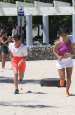 JENNIFER NICOLE LEE and SAVANNAH CHRISHLEY at a Workout Session at a Beach in Miami 05/12/2022