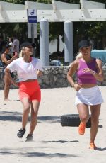 JENNIFER NICOLE LEE and SAVANNAH CHRISHLEY at a Workout Session at a Beach in Miami 05/12/2022