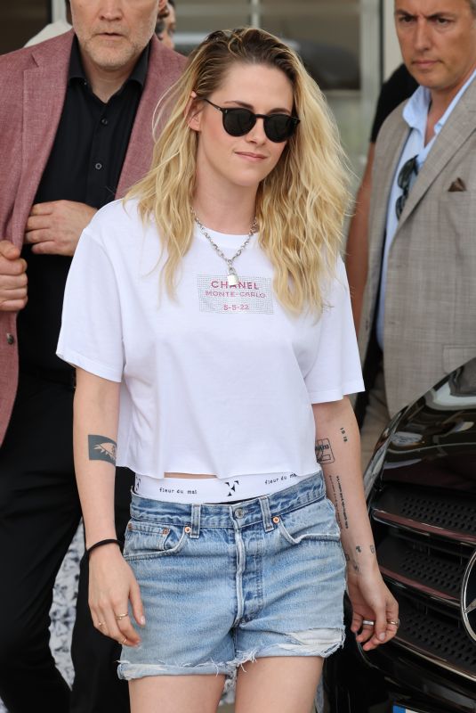 KRISTEN STEWART in Denim Shorts Out in Cannes 05/23/2022