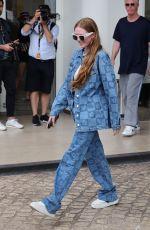 LARSEN THOMPSON in Double Denim Out in Cannes 05/22/2022