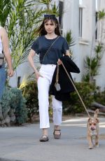 LILY COLLINS Out with Her Dog in Los Angeles 05/25/2022
