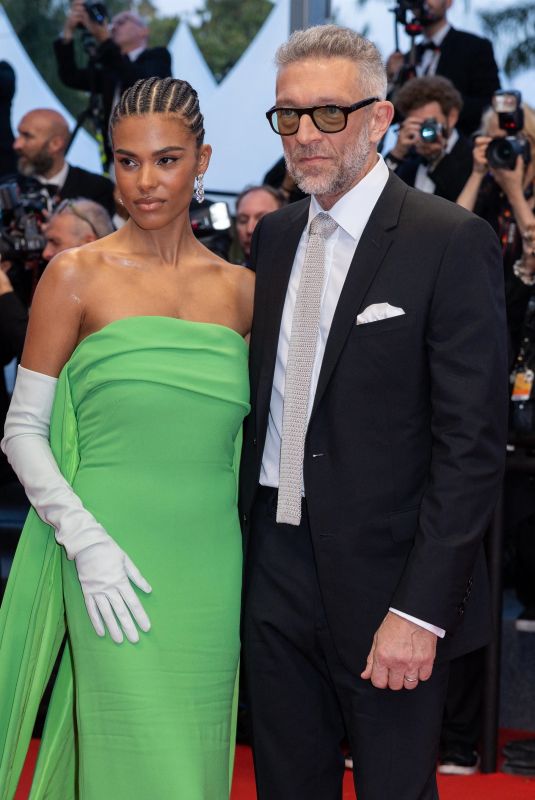 TINA KUNAKEY and Vincent Cassel at Crimes of the Future Premiere at 75th Annual Cannes Film Festival 05/23/2022