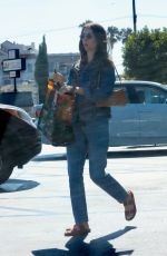 ALISON BRIE in Double Denim Shopping at Gelson