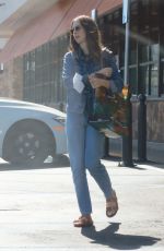 ALISON BRIE in Double Denim Shopping at Gelson