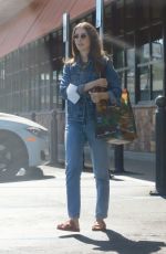 ALISON BRIE in Double Denim Shopping at Gelson