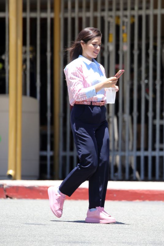 AMERICA FERRERA on the Set of Barbie in Los Angeles 06/23/2022