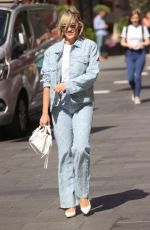 ASHLEY ROBERTS in Double Denim Arrives at Heart Radio in London 06/14/2022