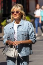 ASHLEY ROBERTS in Double Denim Arrives at Heart Radio in London 06/14/2022