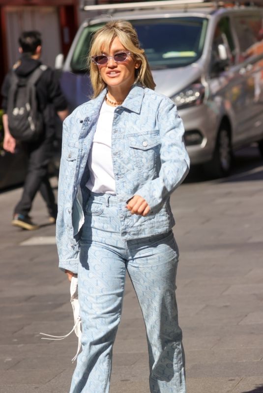 ASHLEY ROBERTS in Double Denim Arrives at Heart Radio in London 06/14/2022