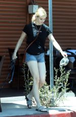 ERIN MORIARTY in Daisy Dukes Out for Lunch with Friend at Kings Road Cafe in West Hollywood 06/02/2022
