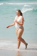 ISKRA LAWRENCE in a White Swimsuit at a Photoshoot in Miami Beach 06/04/2022
