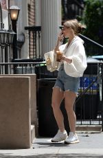 JULIANNE HOUGH in Denim Shorts Out for Coffee in New York 06/18/2022