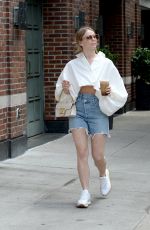 JULIANNE HOUGH in Denim Shorts Out for Coffee in New York 06/18/2022