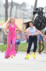 MARGOT ROBBIE and AMERICA FERRERA on the Set of Barbie in Venice Beach 06/27/2022