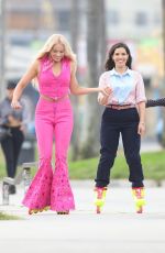 MARGOT ROBBIE and AMERICA FERRERA on the Set of Barbie in Venice Beach 06/27/2022