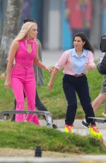 MARGOT ROBBIE and AMERICA FERRERA on the Set of Barbie in Venice Beach 06/27/2022