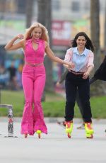 MARGOT ROBBIE and AMERICA FERRERA on the Set of Barbie in Venice Beach 06/27/2022