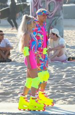 MARGOT ROBBIE and Ryan Gosling Films a Rollerblading Scene for Barbie in Venice Beach 06/27/2022