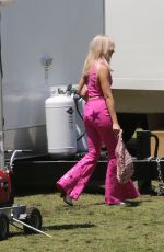 MARGOT ROBBIE Arrives on the Set of Barbie in Los Angeles 06/21/2022