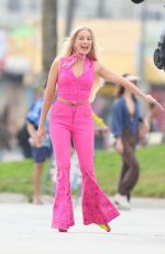MARGOT ROBBIE Wearing Roller Skates on the Set of Barbie at Venice Beach 06/27/2022