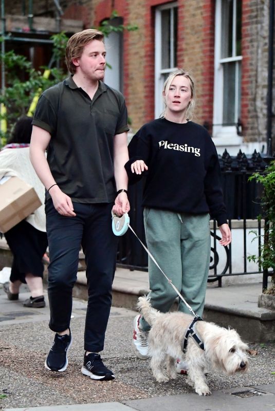SAOIRSE RONAN and Jack Lowden Out with Their Dog in London 06/09/2022