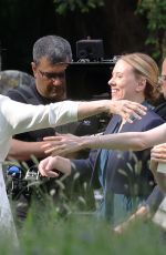 SCARLETT JOHANSSON and SIENNA MILLER on the Set of Kristen Scott Thomas