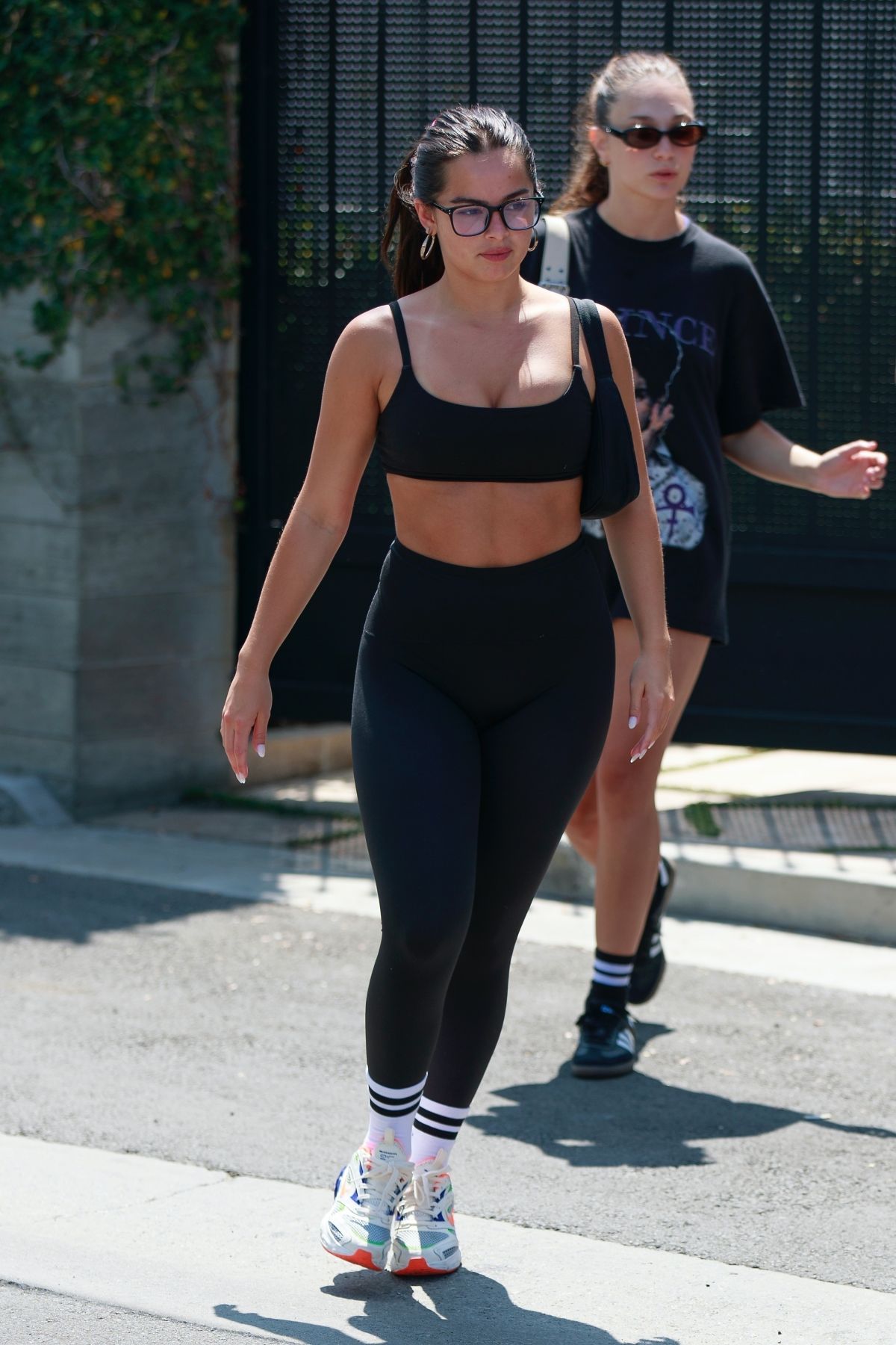 addison rae sports a blue top and black leggings white attending her  pilates class in west hollywood, california-250722_22