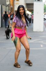 CARDI B in a Pink Shorts Out on Fifth Avenue in New York 07/01/2022