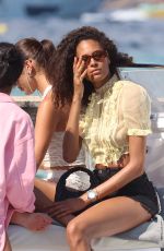CINDY BRUNA Arrivesa at Club 55 in St-Tropez 07/17/2022