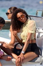 CINDY BRUNA Arrivesa at Club 55 in St-Tropez 07/17/2022