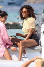 CINDY BRUNA Arrivesa at Club 55 in St-Tropez 07/17/2022