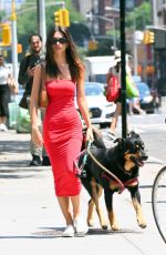 EMILY RATAJKOWSKI in a Red Dress Out in New York 07/16/2022