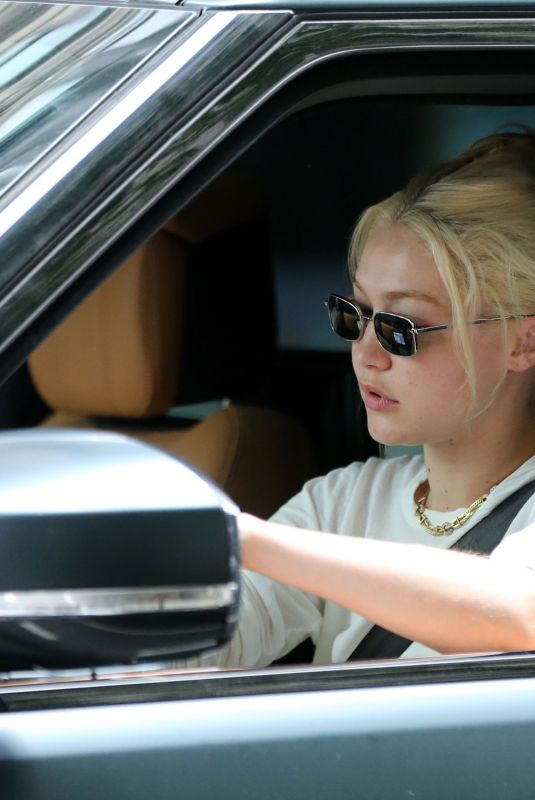 GIGI HADID Out Driving Her Range Rover in New York 07/09/2022