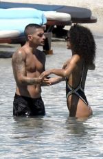 JESSICA AIDI in Swimsuit and Marco Verratti on the Beach in Mykonos 06/30/2022