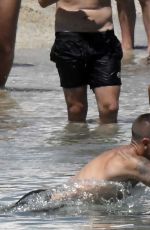 JESSICA AIDI in Swimsuit and Marco Verratti on the Beach in Mykonos 06/30/2022