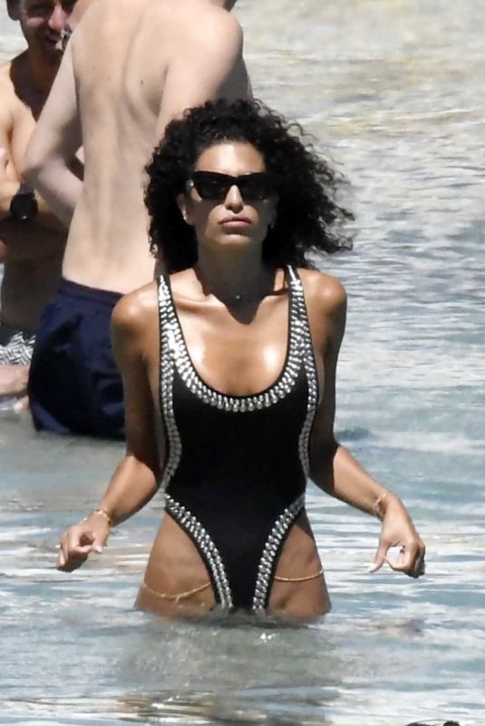 JESSICA AIDI in Swimsuit and Marco Verratti on the Beach in Mykonos 06/30/2022