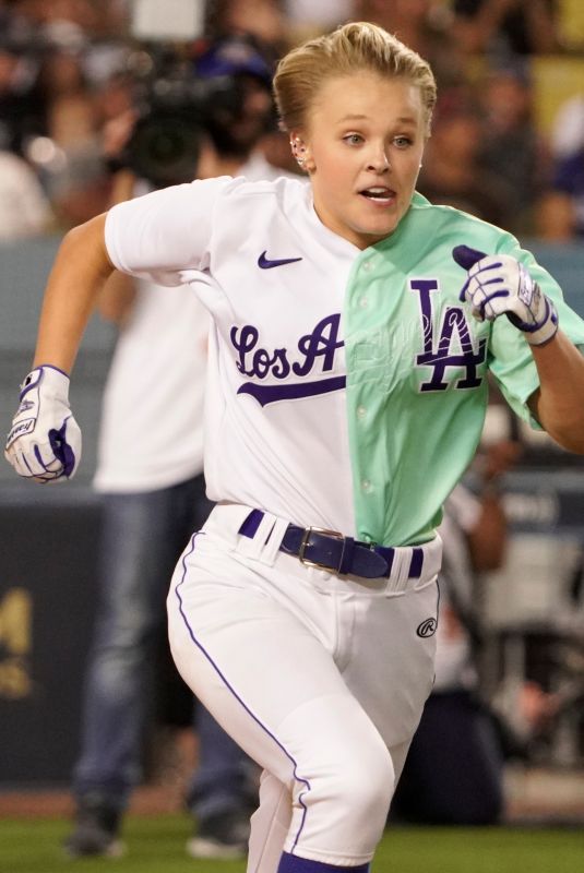 JOJO SIWA Plays at MGM All-Star Celebrity Softball Game at Dodger Stadium in Los Angeles 07/16/2022
