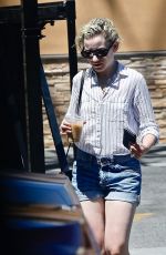 JULIA GARNER in Denim Shorts Out for Iced Coffee in Studio City 07/01/2022