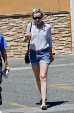 JULIA GARNER in Denim Shorts Out for Iced Coffee in Studio City 07/01/2022