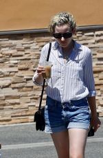 JULIA GARNER in Denim Shorts Out for Iced Coffee in Studio City 07/01/2022