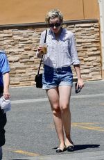 JULIA GARNER in Denim Shorts Out for Iced Coffee in Studio City 07/01/2022