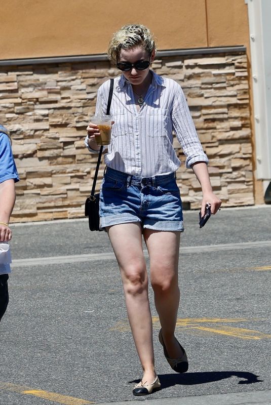 JULIA GARNER in Denim Shorts Out for Iced Coffee in Studio City 07/01/2022